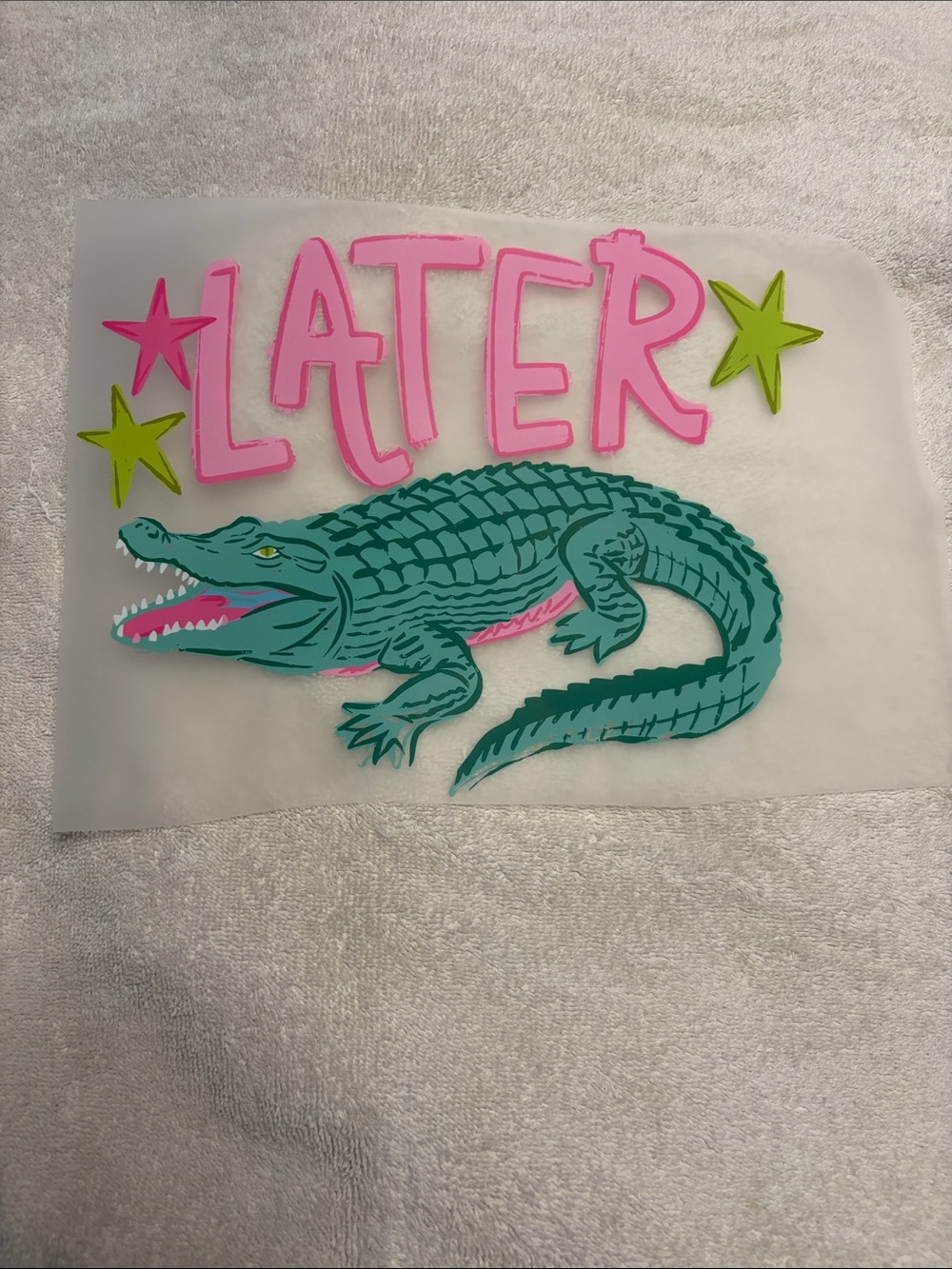 Green Alligator Habitat Decal with Pink 'LATER' Text